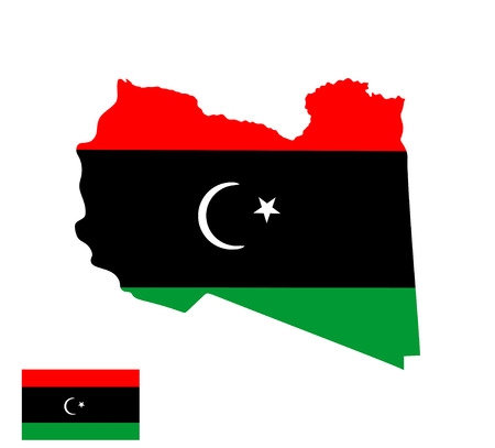 Libya vector map and flag isolated on white background. High detailed silhouette illustration.のイラスト素材