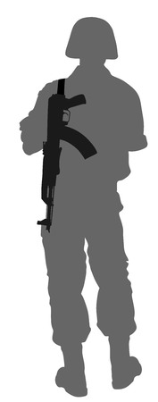 Army soldier's silhouette vector with rifle isolated on white background. (Memorial day, Veteran's day, 4th of july, Independence day).のイラスト素材