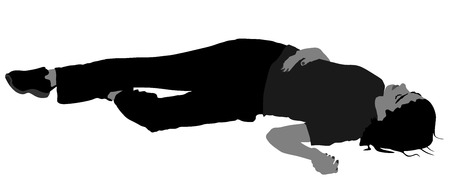 Dead girl on the sidewalk vector illustration. Drunk girl after party. Patient rescue. Drunk person overdose.のイラスト素材