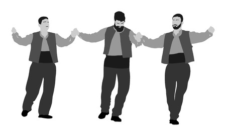 A Greek Evzone dancing vector silhouette isolated on white background.Traditional dance. Dancing man silhouette vector illustration. Traditional Balkan dance.のイラスト素材