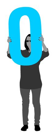 Handsome woman holding the letter O, vector silhouette illustration. Editable colors. Words making letter by letter. Learning alphabet, back to the school. Teacher carry class. Marketing commercial.のイラスト素材