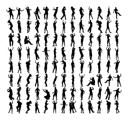 Modern style dancers vector silhouette illustration isolated on white background. Sexy hip hop lady. Gangsta rap. Big set of dancers. Party dancer girl, holidays, celebration, nightlife people concept - happy women and man dancing in night club. Put your のイラスト素材