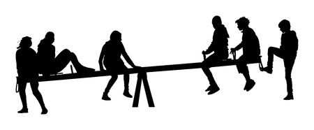Children play on a seesaw vector silhouette.のイラスト素材