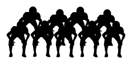 American football players on the scrimmage line vector silhouette.のイラスト素材