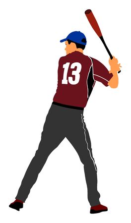 Baseball player vector. Baseball batter hitting ball with bat for Home run.のイラスト素材