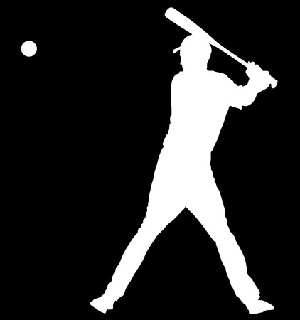 Baseball player vector silhouette. Baseball batter hitting Ball with bat for Home run.のイラスト素材