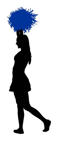 Cheerleader dancers figure vector silhouette illustration isolated. Cheer leading girl sport support. High school, college cheerleading formation. Gymnastic legs apart pose perform. Energy dance fan.のイラスト素材
