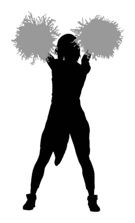 Cheerleader dancer figure vector silhouette illustration isolated. Cheer leading girl sport support. High school, collage cheerleading formation. Gymnastic legs apart pose perform. Energy dance fan.のイラスト素材