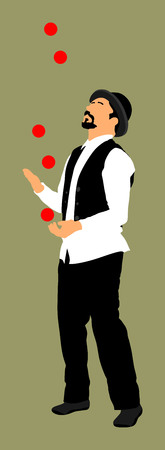 Juggler artist vector, Juggling with pins. Clown ic circus performs.