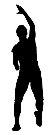 Fitness instructor vector silhouette illustration isolated on white background. Sport, training, gym and lifestyle concept.のイラスト素材