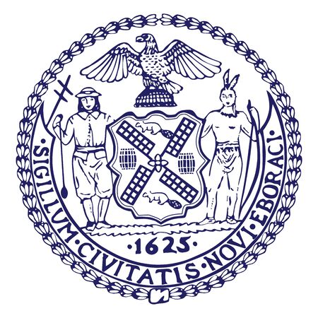 Bright stamp with the symbol of the city of New York. Coat of arms of New York city.のイラスト素材