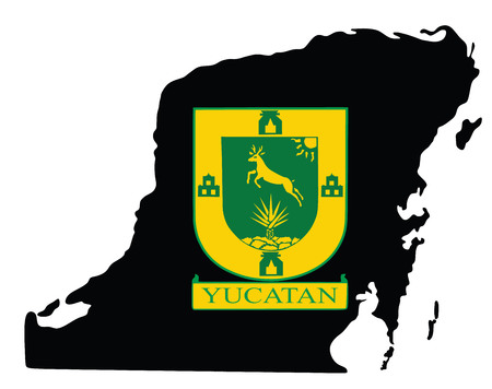 Yucatan Peninsula, Mexico, vector map isolated on white background. High detailed silhouette illustration. Yucatan coat of arms vector.のイラスト素材