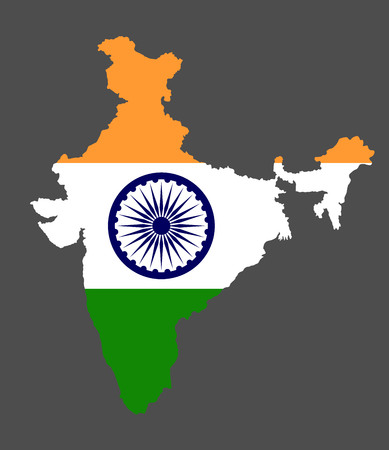 India vector map, and vector flag over map, high detailed silhouette illustration, isolated on background.のイラスト素材