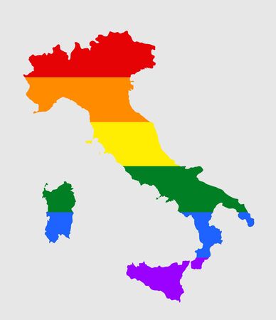Italy pride  vector map with rainbow flag colors. Europe country. EU state.のイラスト素材