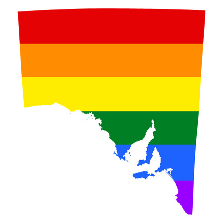 South Australia pride gay map with rainbow flag colors. Gay flag over South Australia map. Rainbow flag.のイラスト素材