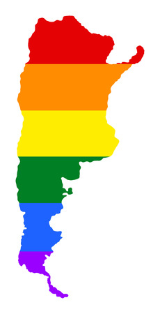Argentina pride gay map with rainbow flag colors. South America. Gay flag over Argentina map. Rainbow flag.のイラスト素材