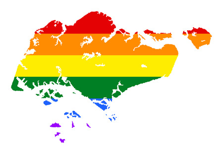 Singapore pride gay map with rainbow flag colors. Asian country.のイラスト素材