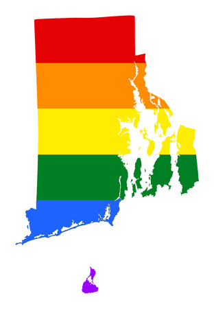 Rhode Island pride gay map with rainbow flag colors. United States of America. Gay flag over Rhode Island state map. Rainbow flag.のイラスト素材