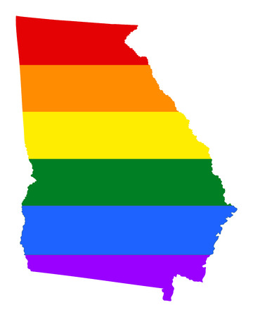Georgia pride gay map with rainbow flag colors. United States of America. Gay flag over Georgia state map. Rainbow flag.のイラスト素材