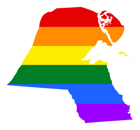 Kuwait pride gay map with rainbow flag colors. Asian country.のイラスト素材
