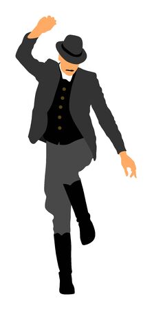 Csardas dancer vector illustration. Folklore of Hungary. Bavarian man on October fest. Polka dance performer.  East Europe traditional festival attraction. Man dancing wedding dance. Balkan culture.のイラスト素材
