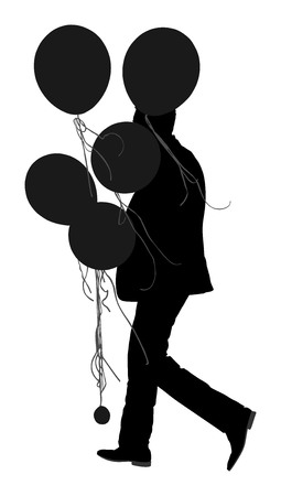 Groom in suit with balloons vector silhouette illustration, portrait of a man on wedding day Groomsman on a ceremony Bridegroom walking. Elegant youngsters.のイラスト素材