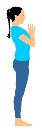 Woman exercises yoga, Yoga pose vector illustration isolated on white background. Young woman morning practice in gym. Ballet girl pose.Work out, warming up, spirit exercise.のイラスト素材