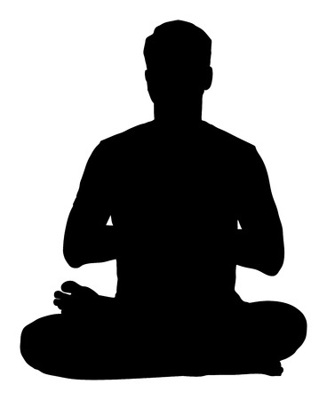 Young attractive man practicing yoga silhouette, sitting in Padmasana, exercise, Lotus pose, Namaste. Prayer pose. Man exercises yoga, sitting pose vector silhouette.のイラスト素材
