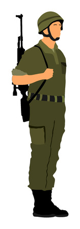 Saluting army soldier standing, vector illustration isolated on white background. (Memorial day, Veteran's day, 4th of july, Independence day) WW2 Soldier with sniper rifle, uniform and helmet on dutyのイラスト素材