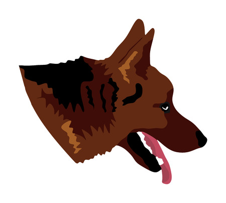 Portrait of German Shepherd, dog had vector illustration isolated. Beware of dog. Alert sign.のイラスト素材