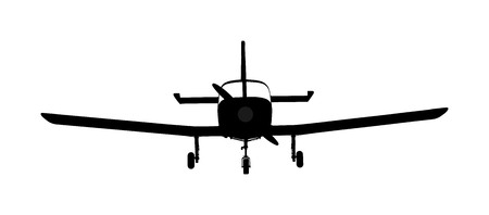 Airplane silhouette vector. Mini plane in air symbol. school of flying. Commercial flight. Jetplane.のイラスト素材