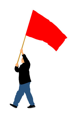 Man walking with flag vector illustration isolated on white background.のイラスト素材