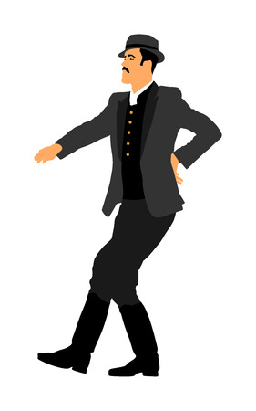 Csardas dancer vector illustration. Folklore of Hungary. Bavarian man on October fest. Polka dance performer.  East Europe traditional festival attraction. Man dancing wedding dance. Balkan culture.のイラスト素材