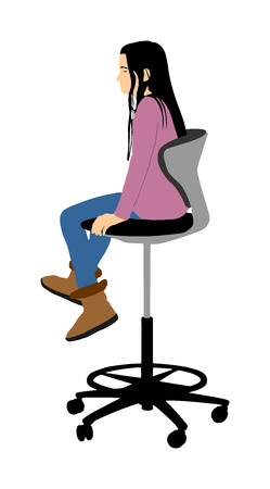 Little girl sitting on chair vector illustration. Teenager lady on office chair in class room. Female child sitting pose.のイラスト素材