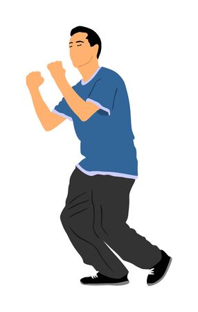 Party dancer handsome boy vector illustration. Nightlife party dancing concept. Disco club event. Birthday celebration. Teenager in good mood. Fun  entertainment. Young man music enjoying. Dj clubbingのイラスト素材