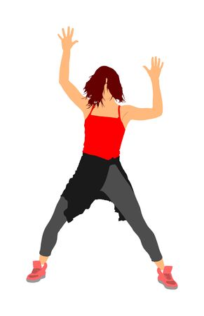 Modern style dancer girl vector illustration isolated on background. Woman ballet performer. Sexy hip hop lady.  Time out spectacle, cheerleader performer dance. Sport support event. Urban fashion.のイラスト素材