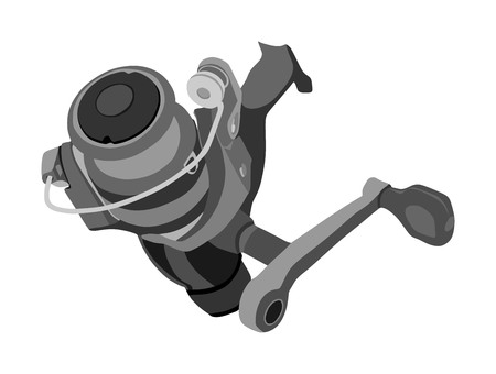 Fishing reel isolated on white background. Outdoor sport equipment for sport fisherman.のイラスト素材