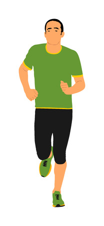 Marathon racer running. Exercise people vector illustration. Healthy lifestyle man. Sport race. Urban runner on the street. Healthcare concept. Jogging after stressful work day. Health young man.のイラスト素材
