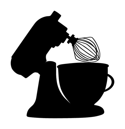 Modern kitchen mixer vector silhouette isolated on white background. Equipment for cooking and mixing on home or restaurant. Professional candy machine for baking food.のイラスト素材