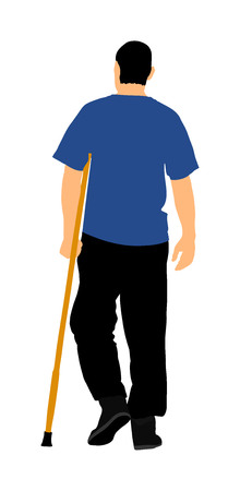Person walking with sticks,vector isolated on white background. Injured man with crutches illustration. disabled man on crutches. Recovery activity after hospital. Car crash accident victimのイラスト素材