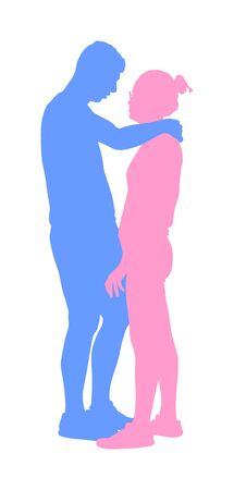 Girlfriend and boyfriend kissing on date vector silhouette. Love concept. Boy and girl hugging vector. Togetherness, tenderness and closeness. Young shy couple in love hug. Teenagers romance, pubertyのイラスト素材