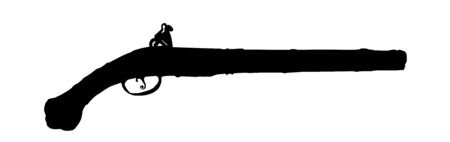 Musket silhouette. Flintlock old pistol symbol. Rustic vintage gun vector silhouette illustration isolated on white background.のイラスト素材