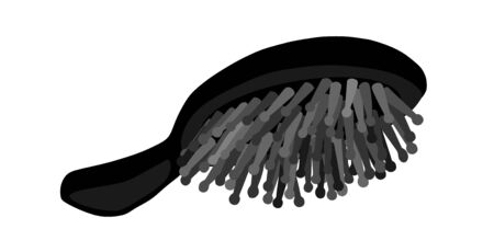 Professional massage black hairbrush vector silhouette illustration isolated on white background. Hairdresser beauty saloon equipment. Wooden hair brush.のイラスト素材