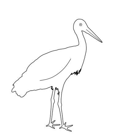 Stork line contour vector illustration isolated on white background. Visitant, bird migration symbol. Baby time. Spring coming symbol.のイラスト素材
