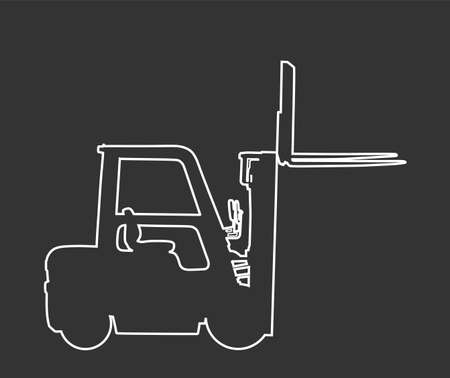 Forklift vector line contour silhouette, heavy loader. Cargo from warehouse to truck. Storage...