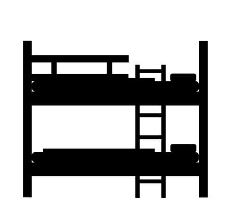 Bunk bed vector silhouette illustration isolated on white background. Double decker sleeping hostel bed.のイラスト素材