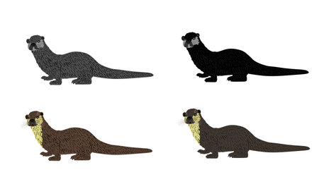Otter vector illustration collection isolated on white background. River animal symbol.のイラスト素材