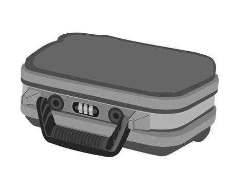 Black suitcase vector illustration isolated on white background. Travel baggage box. Briefcase with code lock for business trip.のイラスト素材