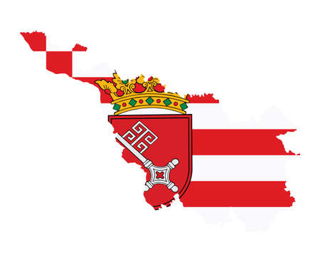 Bremen map flag with coat of arms of Bremen city and state, Germany, vector illustration isolated. Bremen map silhouette vector.のイラスト素材