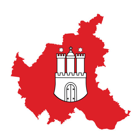 Coat of arms of Hamburg, Germany, over
Hamburg map vector silhouette illustration isolated on white background. German province.のイラスト素材